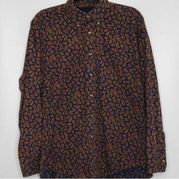 Hathaway Paisley Button Down Dress Shirt Size Medium Navy Gold Red Men's - Picture 2 of 11